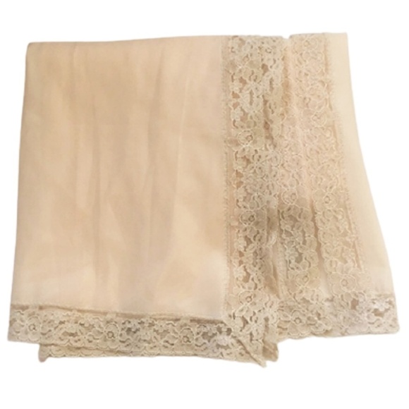 OPERA Full Length Slip Lacy Shiny Noisy Acetate Maxi Ecru Lace with Side Slit - Picture 2 of 13